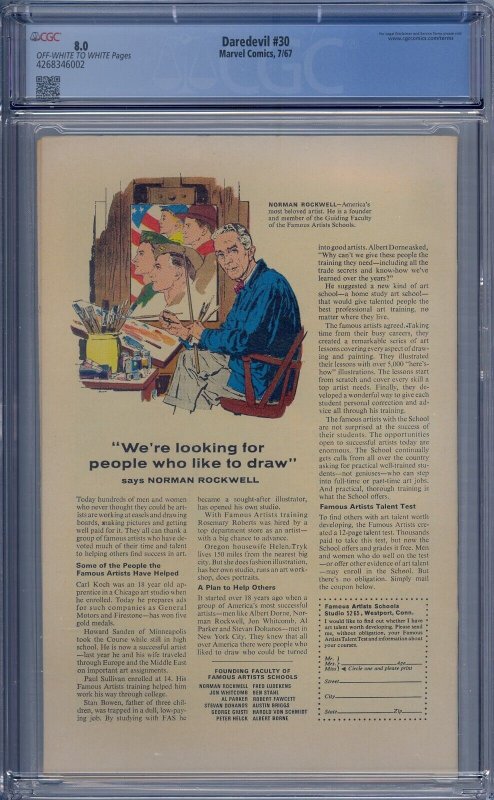 DAREDEVIL #30 CGC 8.0 THOR COBRA MISTER HYDE GENE COLAN