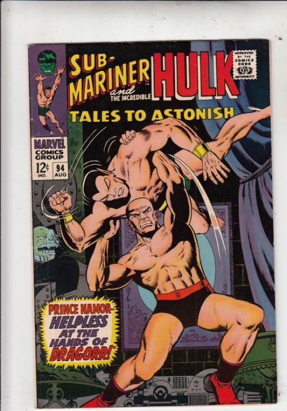 Tales to Astonish #94 (Aug-67) VF High-Grade Incredible Hulk, Namor