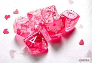 Chessex Mini 7 Die Dice Set Translucent Pink/White