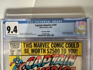 Captain America #249 CGC 9.4 Newsstand  Dragon Man appearance! (1980)
