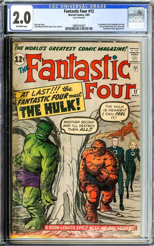 Fantastic Four #12 (1963) CGC Graded 2.0 - 1st Encounter with Hulk!