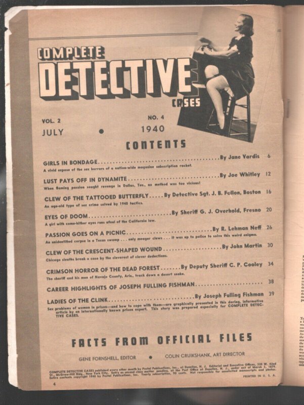 Complete Detective Cases 7/1940-Terrified woman in lingerie cover-Girls In B... 