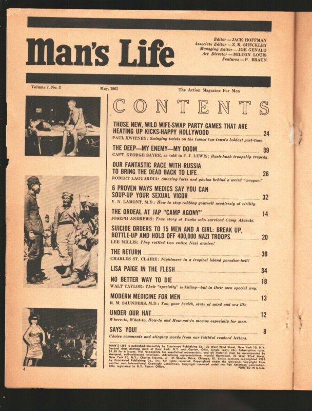 Man's Life 5/1963-POW Camp girl fight cover-Bringing the dead back to life-Ch...