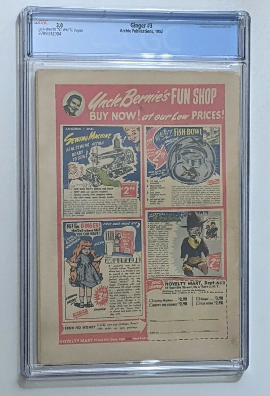 Ginger Comics #3 (1952, Archie) CGC 3.0 George Frese cover