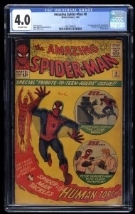 Amazing Spider-Man #8 CGC VG 4.0 1st Appearance Living Brain! Human Torch!