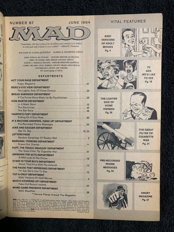 1964 MAD Magazine #87 VG- 3.5 Alfred E Neuman / Special Spring Issue