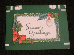 CHRISTMAS Seasons Greetings Santa Mistletoe 6x4.25 Greeting Card Art #53