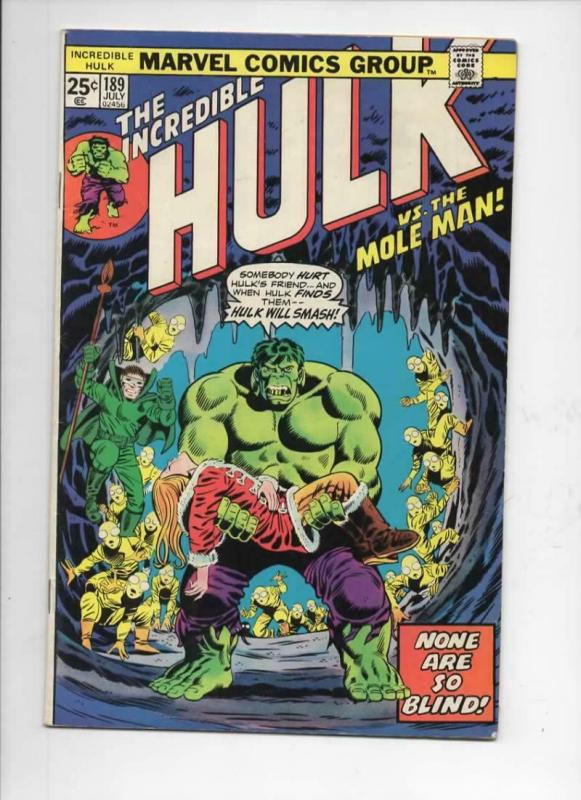 HULK #189, FN, Mole Man, Trimpe, Marvel, 1968, Incredible, more in store