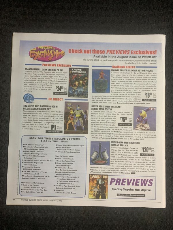 2002 COMICS BUYER'S GUIDE Magazine #1501 FN+ 6.5 Spider-Man / Todd McFarlane