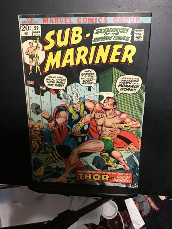 Sub-Mariner #59 (1973) High-grade Thor vs. Namor key! Wytheville CERT!  VF+ Wow!