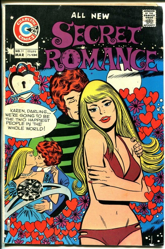 Secret Romance #31 1975-Charlton-spicy swimsuit art-hearts motif-VG