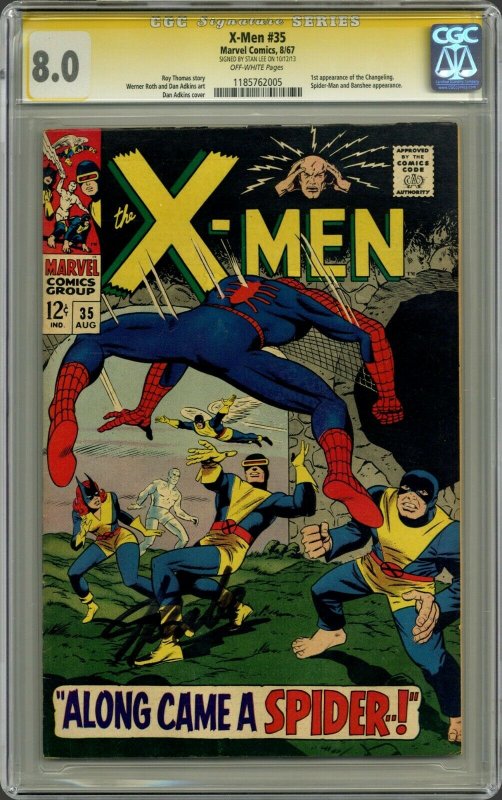 X-Men #35 Spider-Man! CGC 8.0 OW SS Signature Series Signed by Stan Lee! 