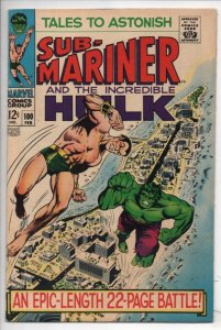 TALES To ASTONISH #100, VF+, Hulk vs Sub-Mariner, Battle, 1968, Severin Adkins
