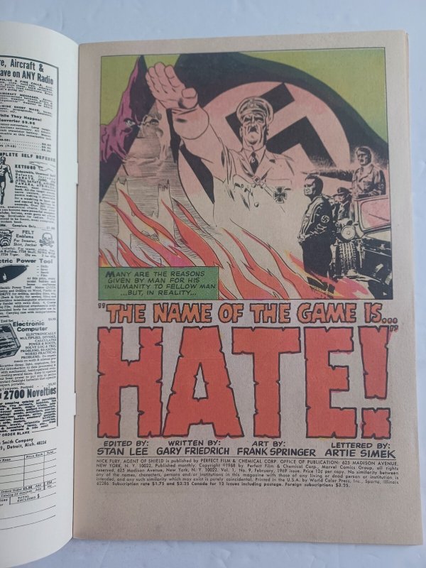 Nick Fury, Agent of SHIELD #9 - Hate Monger - 1969 - (-VF)