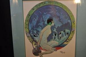 Mike Kaluta Swans and Babe Topless Print Matted 1979