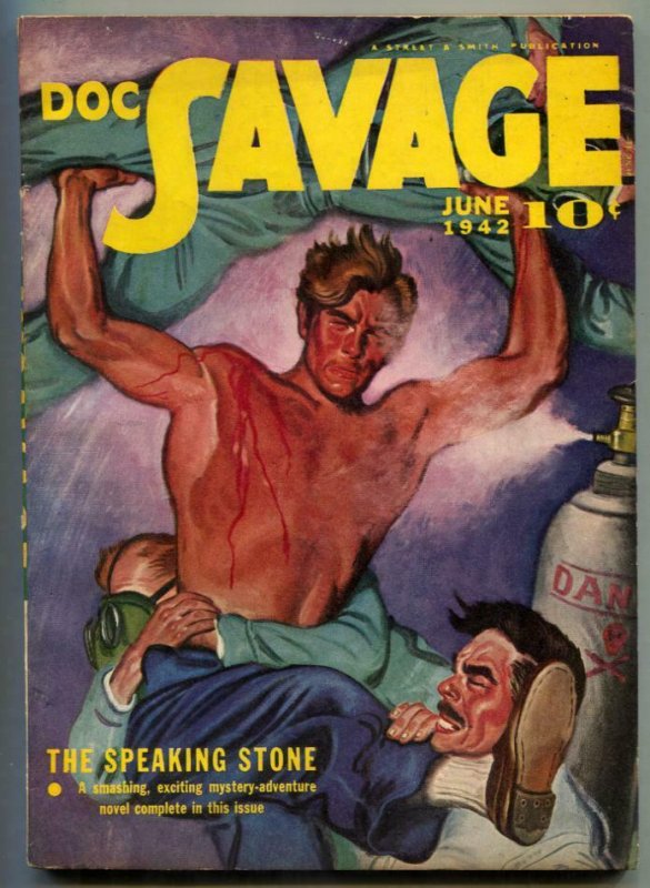 Doc Savage Pulp June 1942- Speaking Stone- Emery Clarke cover