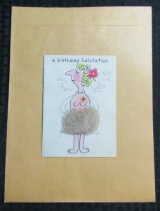 A BIRTHDAY SALUTATION Cartoon in Wool Skirt 4.5x6.25 Greeting Card Art #B8851