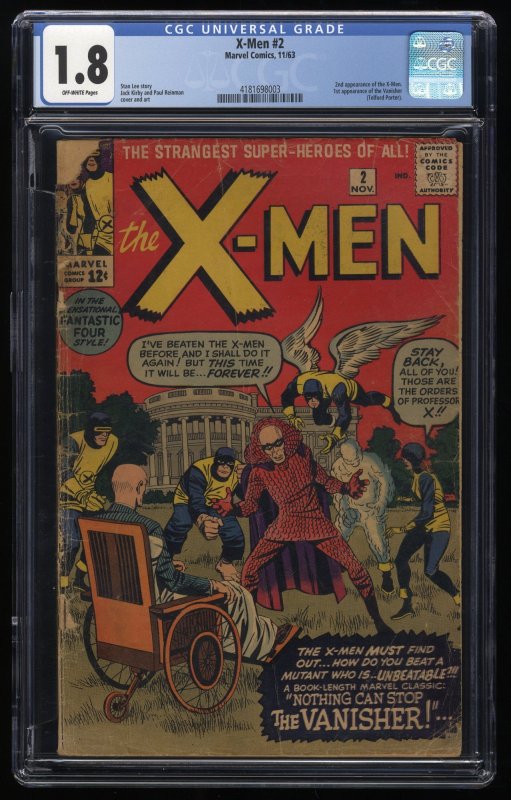 X-Men #2 CGC GD- 1.8 Off White 1st App Vanisher! 2nd App X-Men!