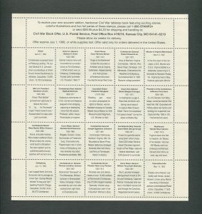 Civil War US Postage Stamp Commemorative Sheet  1994