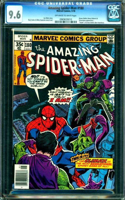 Amazing Spider-Man #180 CGC Graded 9.6 Death of Green Goblin, Silvermane App.