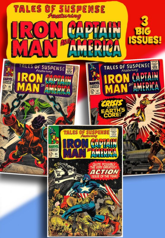 TALES OF SUSPENSE #85,86,87 (1967) 4.0 VG  3 Issues of Iron Man, Cap & Kirby!