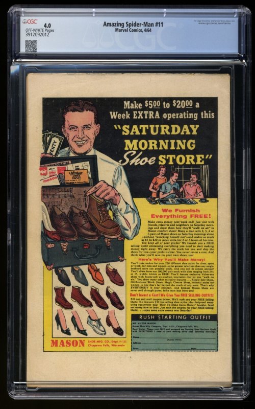 Amazing Spider-Man #11 CGC VG 4.0 Off White Doctor Octopus Appearance!