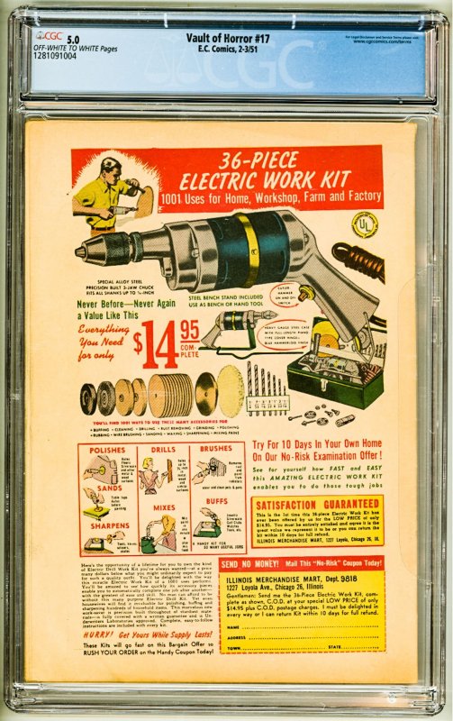 Vault of Horror #17 (1951) CGC 5.0! OWW Pages!