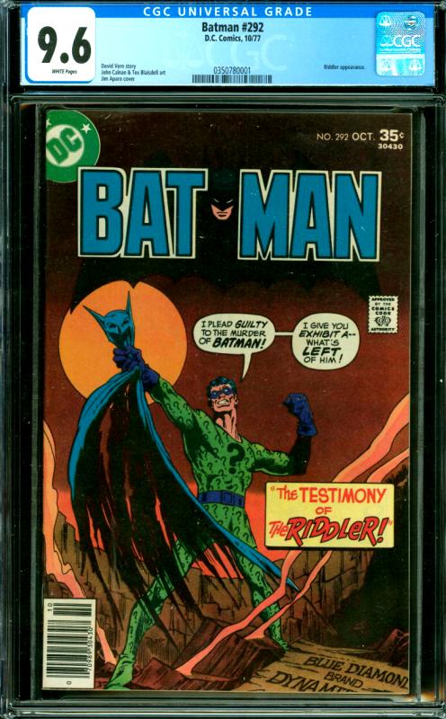 Batman #292 CGC Graded 9.6 Riddler App.