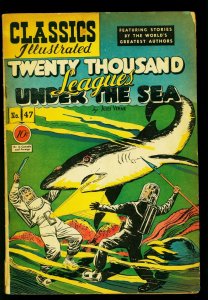 Classics Illustrated #47 HRN 48- 20000 Leagues Under the Sea- Shark cover- VG- 