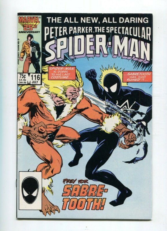 Spectacular Spider-man 116 NM-  old suit Sabertooth vs. Symbiote Spider-Man