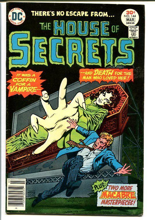 HOUSE OF SECRETS #144-1977-DC-HORROR-VAMPIRES-COFFIN FN/VF