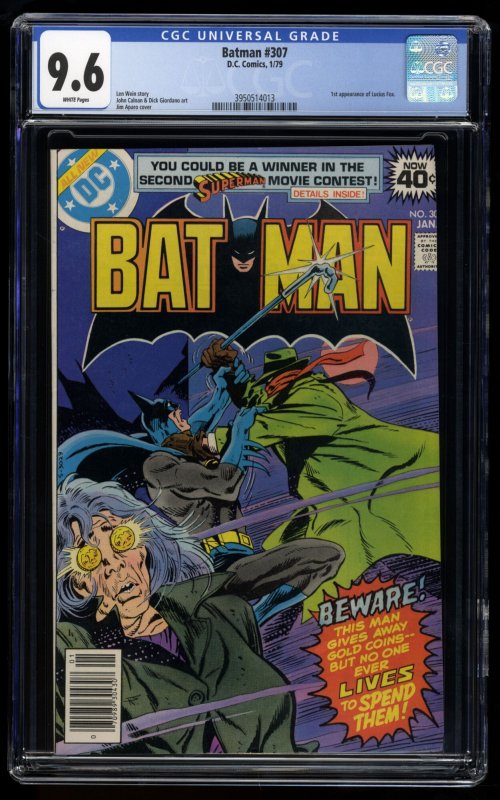 Batman #307 CGC NM+ 9.6 White Pages 1st Appearance Lucius Fox!