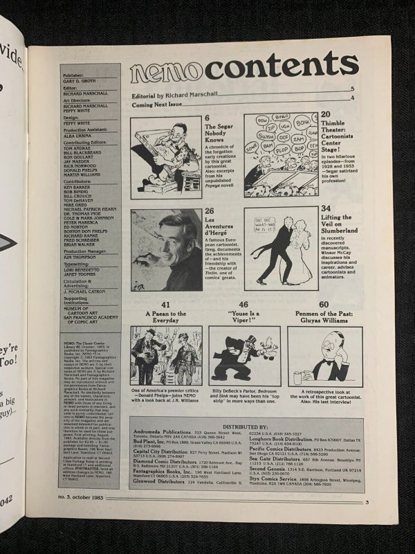 1983 NEMO CLASSIC COMICS LIBRARY Magazine #3 FN+ 6.5 Popeye / Tintin