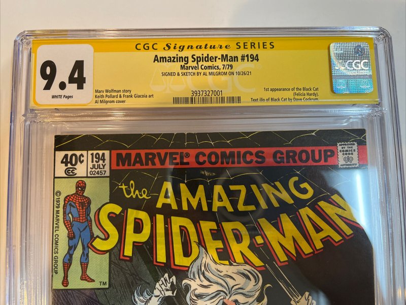 Amazing Spider-Man (1979) #194 (CGC 9.4 SS) Signed Sketch (Black Cat) Al Milgrom