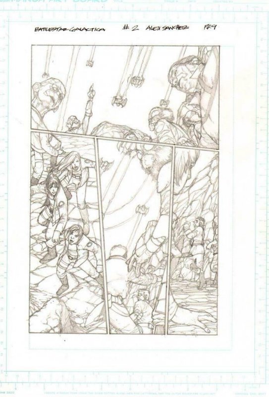 Battlestar Galactica #2 pg 9 Original Pencil art ALEX SANCHEZ CYLON RAIDER Ships 