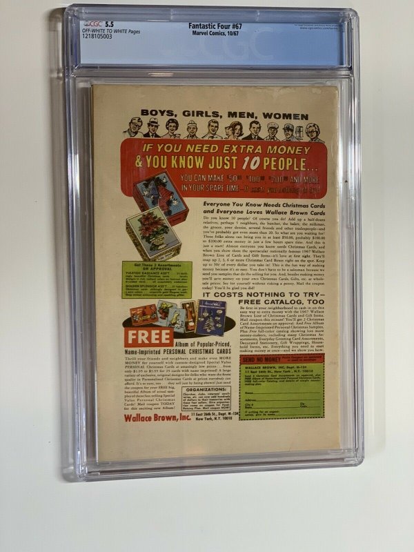 Fantastic Four 67 Cgc 5.5 Ow/w Pages Marvel Silver Age