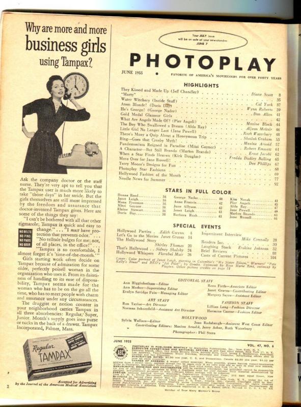 Photoplay-Janet Leigh-Marlon Brando-Kirk Douglas-Mitzi Gaynor -June-1955