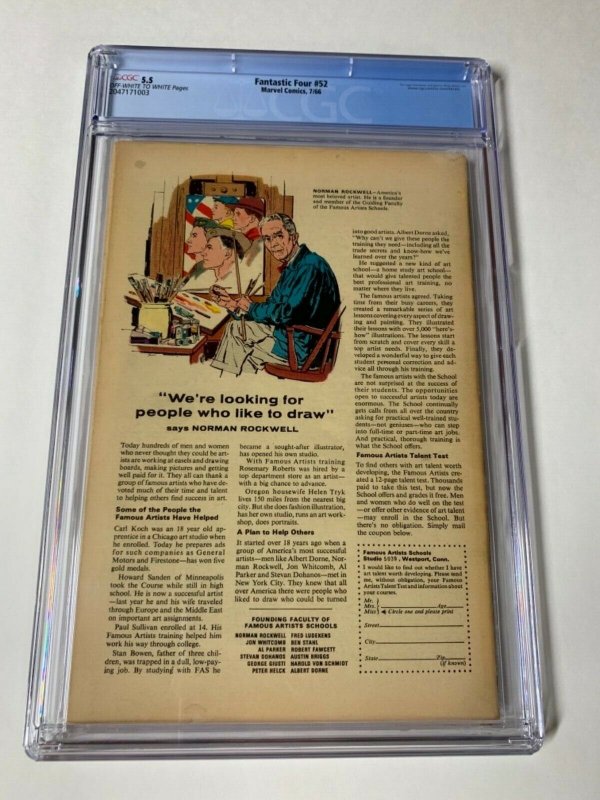 Fantastic Four 52 Cgc 5.5 Ow/w Pages 1st Black Panther Marvel Silver Age