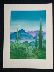 LANDSCAPE Desert with Moon and Cactus 7.5x10 Greeting Card Art #nn