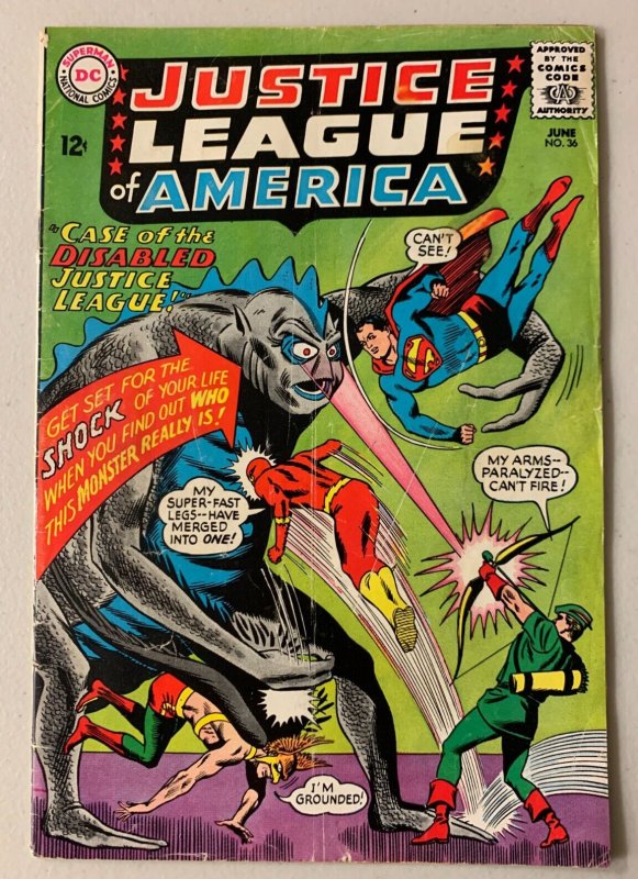 Justice League America #36 DC 1st Series 3.5 cover detached @ one staple (1965)