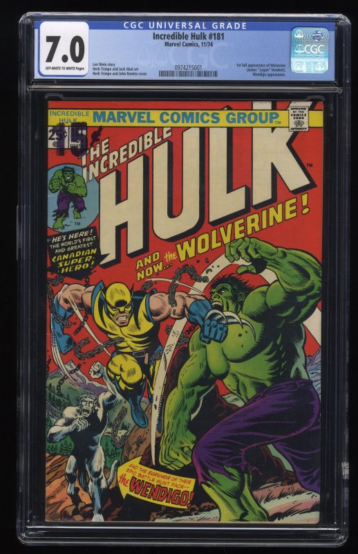 Incredible Hulk #181 CGC FN/VF 7.0 1st Full Appearance Wolverine!