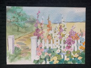 HAPPY BIRTHDAY WISHES Flowers on Fence Line 7x5 Greeting Card Art #1085