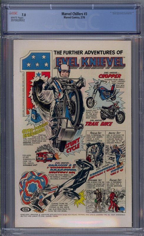 Marvel Chillers #3 1976 Marvel Comics CGC 7.0 1st app Tigra White Pages