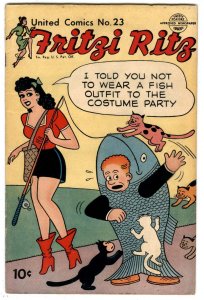 1952 FRITZI RITZ United Comics 23 -Good Girl Mini Skirt Fish Cover EARLY PEANUTS 