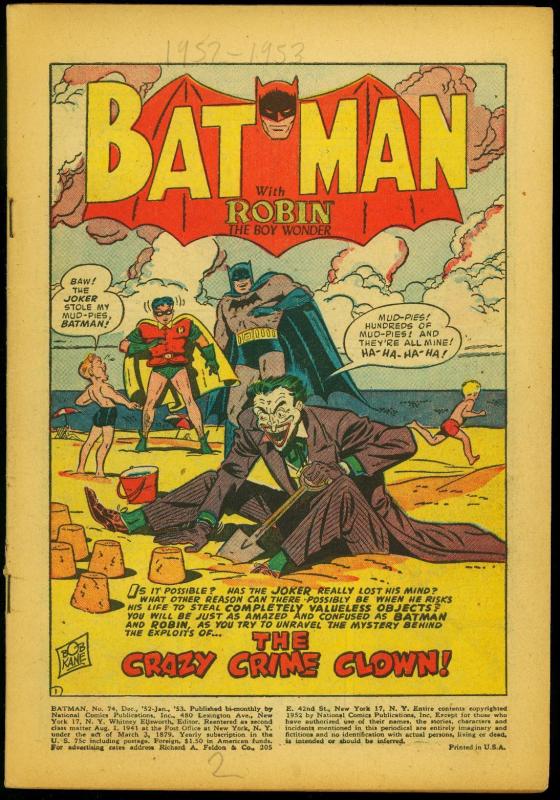 Batman Comics #74 1952- Parade of Pleasure- Joker Coverless copy