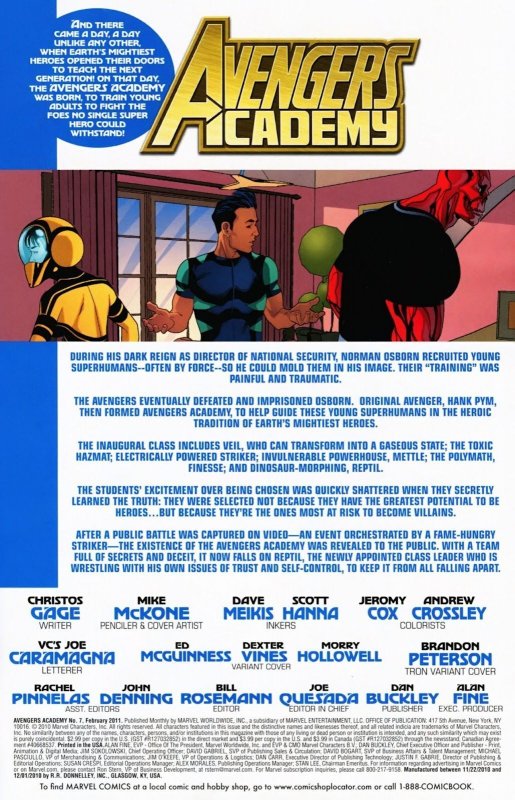 AVENGERS ACADEMY #07 (2011) MIKE MCKONE | DIRECT EDITION