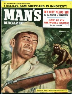 Man's Magazine October 1955-LEOPARD MEN ATTACK HUNTER VF