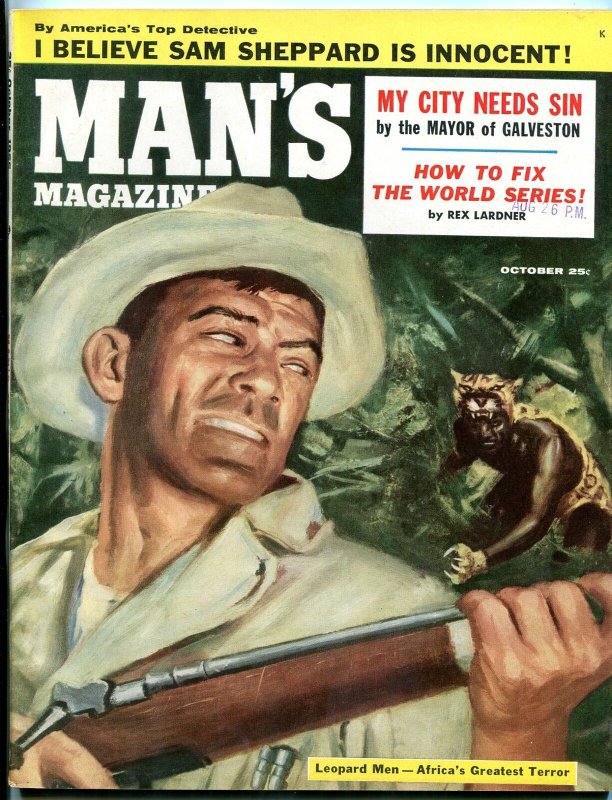 Man's Magazine October 1955-LEOPARD MEN ATTACK HUNTER VF