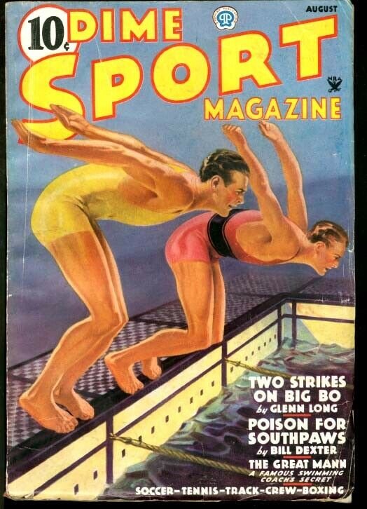 DIME SPORT MAGAZINE 1935 AUG-#2-SWIMMING COVER VG