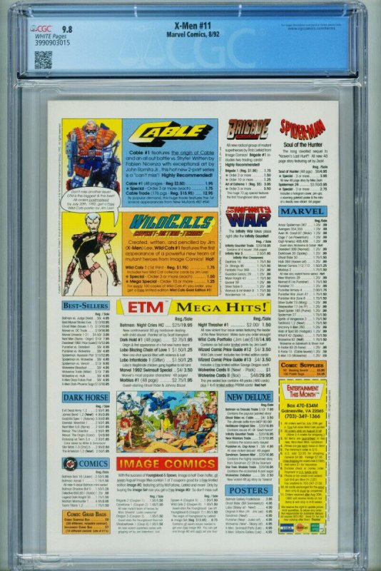 X-Men #11 CGC 9.8 Wolverine cover by Jim Lee- Marvel 3990903015 